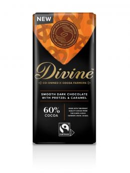 Divine Fair Trade Smooth Dark Chocolate with Pretzel and Caramel 90g