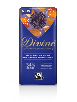 Divine Fair Trade Smooth Milk Chocolate with Almond and Salted Caramel 90g