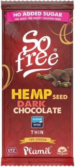 So Free Hemp Seed Dark (No Added Sugar) Thin Chocolate Bar 70g